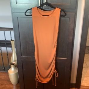 Rust Ruched Sleeveless Dress